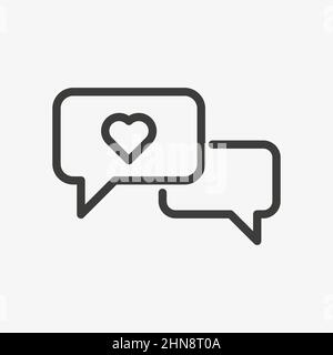 Icona della linea di chat Love. Due bolle vocali con cuore Illustrazione Vettoriale