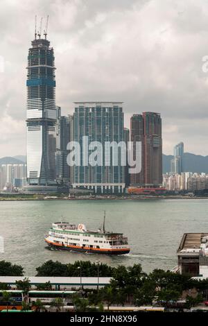 L'ICC, l'edificio più alto di Hong Kong, in costruzione, West Kowloon, Hong Kong, 2008 Foto Stock