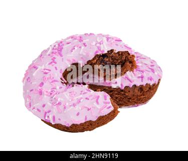 Ciambelle smaltate con mirtillo violetto isolate su sfondo bianco Foto Stock