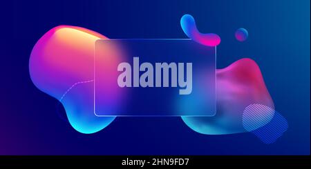 Vetro morfismo carta di credito modello. Rettangolo in plastica trasparente con effetto sfocato. Forme liquide morfismo arte astratta Illustrazione Vettoriale