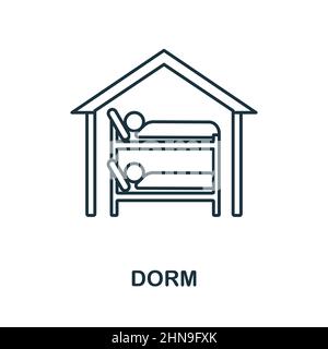 Icona dormitorio. Elemento linea da collezione universitaria. Segno icona Dorm lineare per il web design, infografica e altro ancora. Illustrazione Vettoriale