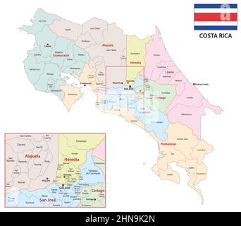 mappa vettoriale amministrativa dello stato dell'america centrale del costa rica Illustrazione Vettoriale