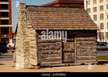 Log capanna pionieri Texas stato storico marker a Dallas Foto Stock