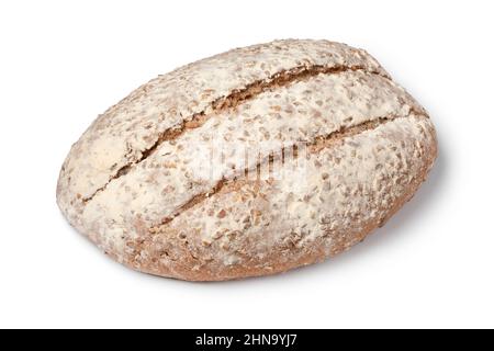 Singolo pane fresco Pavé intero, pane multigrain con semi di zucca, isolato su sfondo bianco Foto Stock