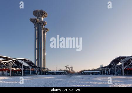 Torre Olimpica di Pechino al Parco Olimpico durante le Olimpiadi invernali di Pechino in Cina il 14,2022 febbraio 2022 Foto Stock