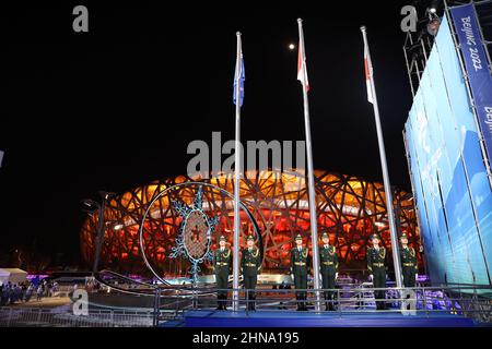 Pechino, Cina. 15th Feb 2018. Vista generale Snowboarding : cerimonia della Grande Medaglia d'aria delle Donne durante i Giochi Olimpici invernali di Pechino 2022 alla Medal Plaza di Pechino, Cina . Credit: AFLO SPORT/Alamy Live News Foto Stock