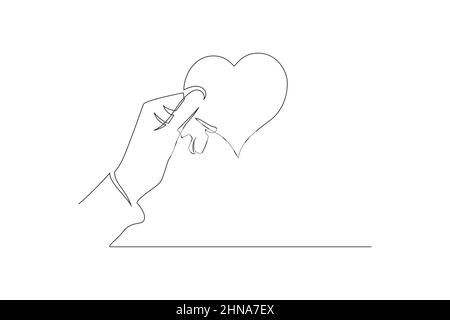 Carta a forma di cuore con tenuta a mano disegno continuo. Concetto romantico. Illustrazione Vettoriale