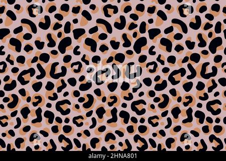 Pelle leopardata motivo senza cuciture attivato. Animali della savana retrò in stile incisione. Disegno a mano nero marrone testurizzato per tessuto, carta da parati, tessuto, stampa, wr Illustrazione Vettoriale