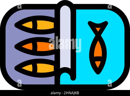 Sardine lattina icona CAN. Illustrazione piatta di pesce in scatola, aringa, spratto. Insegna colorata per il concetto mobile e il web design. Pesce in scatola contorno Vec Illustrazione Vettoriale