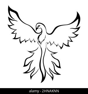Grazioso nero contorno Firebird isolato su bianco. Disegno a mano illustrazione vettoriale Illustrazione Vettoriale
