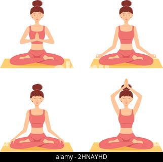 Set di donne meditanti. Ragazze in posizione di loto che praticano yoga, illustrazione vettoriale Illustrazione Vettoriale