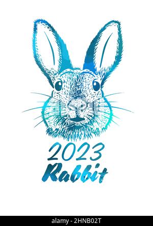 Anno del coniglio 2023. Felice Anno Nuovo. Illustrazione vettoriale Illustrazione Vettoriale