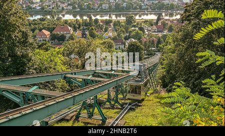 Ferrovia sospesa Dresda Loschwitz in estate, Sassonia, Germania Foto Stock