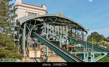 Ferrovia sospesa Dresda Loschwitz in estate, Sassonia, Germania Foto Stock