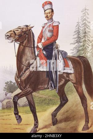 Ufficiale del personale delle guardie di vita dello squadrone Tatar Crimea nel 1827-1838. Incisione del 19th secolo. Foto Stock