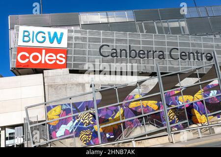 Canberra Center, centro commerciale al dettaglio nel centro della città di Canberra, comprende grandi magazzini W e Coles, Canberra, ACT, Australia Foto Stock