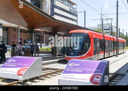 Canberra Light Rail trasporto pubblico nel centro della città, ACT, Australia Foto Stock