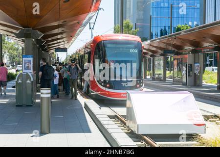 Canberra Light Rail trasporto pubblico nel centro della città, ACT, Australia Foto Stock