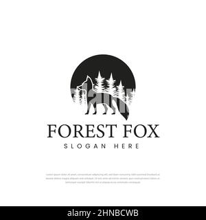 Forest Fox logo in piedi alto di fronte vintage silhouette retro Hipster logo Design Illustrazione Vettoriale