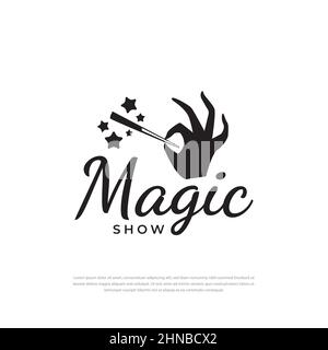 Modello vettoriale icona bacchetta magica di Magic Show, emblema Illustrazione Vettoriale