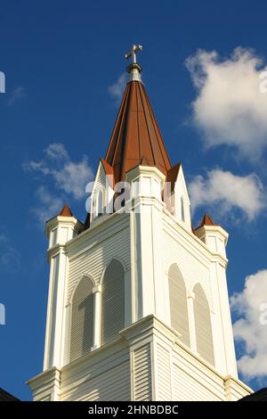 Trinity Lutheran Church Steeple a Lindstrom, Minnesota. Foto Stock