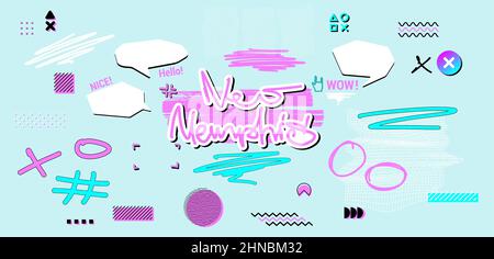 Forme di neo Memphis. Forme geometriche astratte. Futuristico retrò Illustrazione Vettoriale