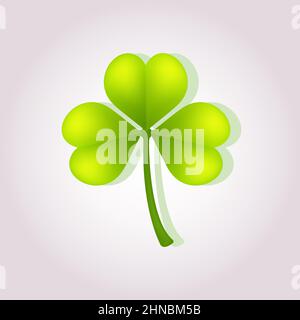Tre foglie di trifoglio. Pianta isolata realistica. Elemento decorativo per la festa di San Patrizio. Illustrazione Vettoriale