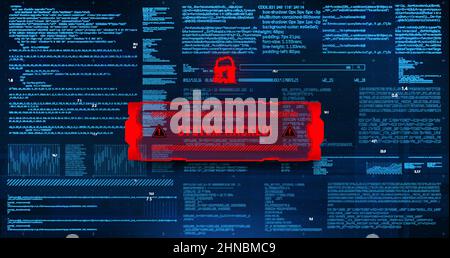 Hacking del sistema con messaggio informativo. Sfondo con un codice Illustrazione Vettoriale