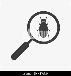 Icona vettore entomologia. Bug in una lente d'ingrandimento Illustrazione Vettoriale