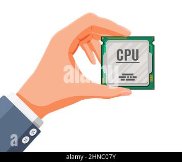 Chip del processore del computer in mano Illustrazione Vettoriale