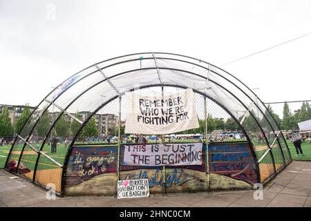 Seattle, WA, USA, 6/16/2020 Chaz/ Chop zone, campo da baseball di base nel Cal Anderson Park con un segno come omaggio a molti che sono morti per brutalità della polizia. Foto Stock