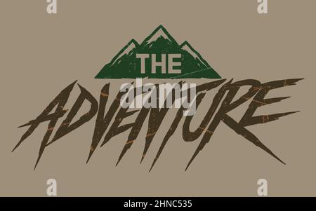 L'avventura. Logo tipografico di design emblema. Illustrazione del logo della tipografia digitale. Illustrazione Vettoriale