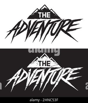 L'avventura. Logo tipografico di design emblema. Set di illustrazioni con logo per tipografia digitale. Illustrazione Vettoriale