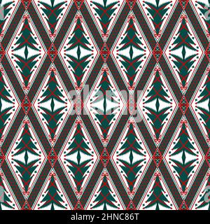 Verde Rosso Treen su Bianco. Geometrico etnia orientale modello tradizionale per sfondo, moquette, carta da parati, abbigliamento, avvolgimento, Batik, tessuto, illustre Foto Stock