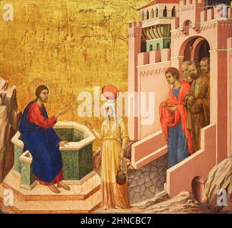 Duccio di Buoninsegna. Cristo e la Samaritana. 1310 - 1311. Tempera e oro su pannello. 43,5 x 46 cm Foto Stock