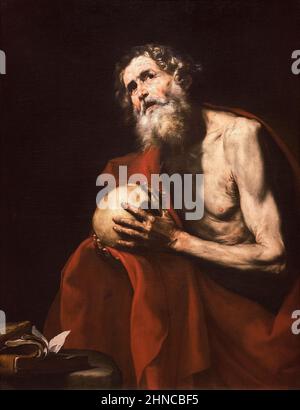 José de Ribera ('el Españoleto') (1591-1652). San Girolamo in penitenza. 1634. Olio su tela. 126 x 78 cm. Jose de Ribera un succe barocco spagnolo Foto Stock