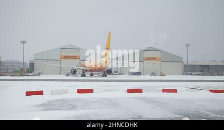 Snow all'aeroporto di Brussles nel marzo 2013 Foto Stock