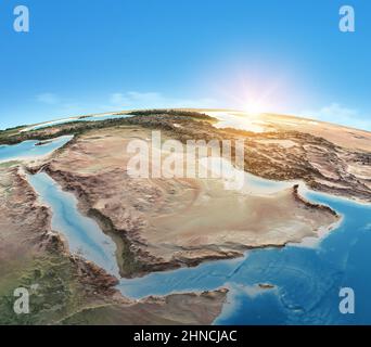 Mappa fisica del pianeta Terra, focalizzata su Arabia Saudita, Penisola Araba. Vista satellitare del Medio Oriente. Elementi forniti dalla NASA Foto Stock