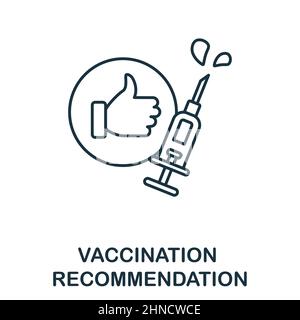 Icona della raccomandazione sulla vaccinazione. Elemento di linea dal prelievo della vaccinazione. Vaccinazione lineare Raccomandazione segno icona per web design, infografica Illustrazione Vettoriale