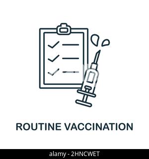 Icona vaccinazione di routine. Elemento di linea dal prelievo della vaccinazione. Simbolo di vaccinazione lineare di routine per il web design, infografica e altro ancora. Illustrazione Vettoriale
