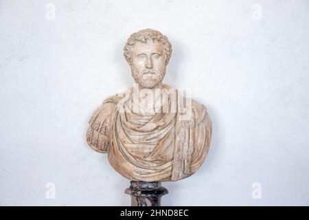 Busto dell'imperatore romano Antonino Pio, Galleria degli Uffizi, Firenze, Italia Foto Stock