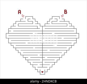 Labirinto con la forma del cuore con due entrate e due sensi gol. Labirinto di San Valentino, fatto in vettore. Illustrazione Vettoriale