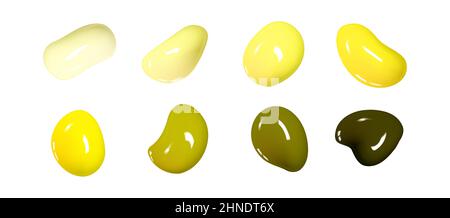 Vettore realistico 3D forme isolate su sfondo bianco. Set di gocce di vernice o vernice multicolore lucida Illustrazione Vettoriale