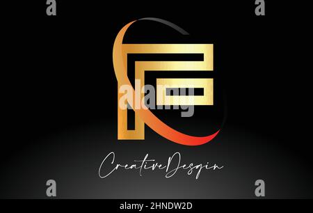 Lettera di contorno F Logo Design in nero e oro. F icona disegno vettoriale idea vettoriale. Illustrazione Vettoriale