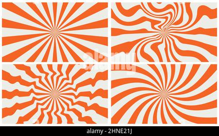 set di sfondi con linee arcobaleno in stile hippie 1970s. motivi retro vintage 70s groove. collezione di sfondi con poster psichedelico. design vettoriale Illustrazione Vettoriale