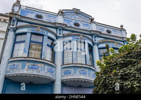 Facciata di locazione in via Knyaz Alexander i nella città di Plovdiv, capitale della provincia di Plovdiv nel sud-centro della Bulgaria Foto Stock