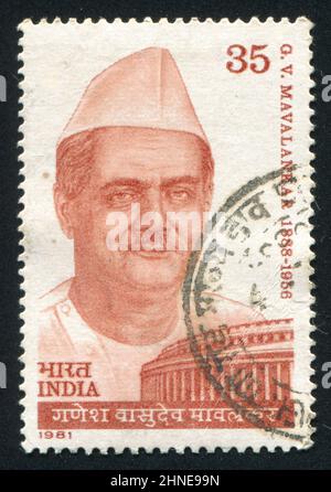 INDIA - CIRCA 1981: Timbro stampato dall'India, mostra Ganesh Mavalankar, circa 1981 Foto Stock