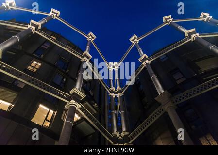 Gasholders convertiti in appartamenti di lusso, Handyside area, King's Cross urban Regeneration, Londra, Inghilterra, Regno Unito Foto Stock