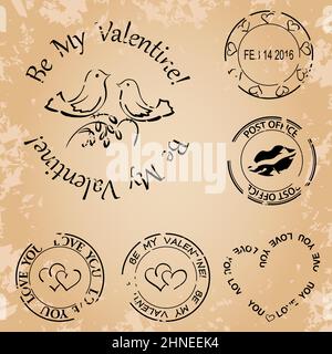 francobolli grunge per valentine day - elementi vettoriali Illustrazione Vettoriale