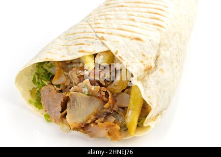 kebab tacos su sfondo bianco Foto Stock